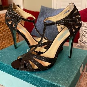 Betsy Johnson Black-Glitter T-Strap heels. Size 8. Comes with box. Worn once.